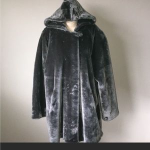Dennis Basso Gray Faux Fur Hooded Coat